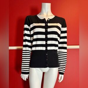 Premise black and white striped long sleeve cardigan